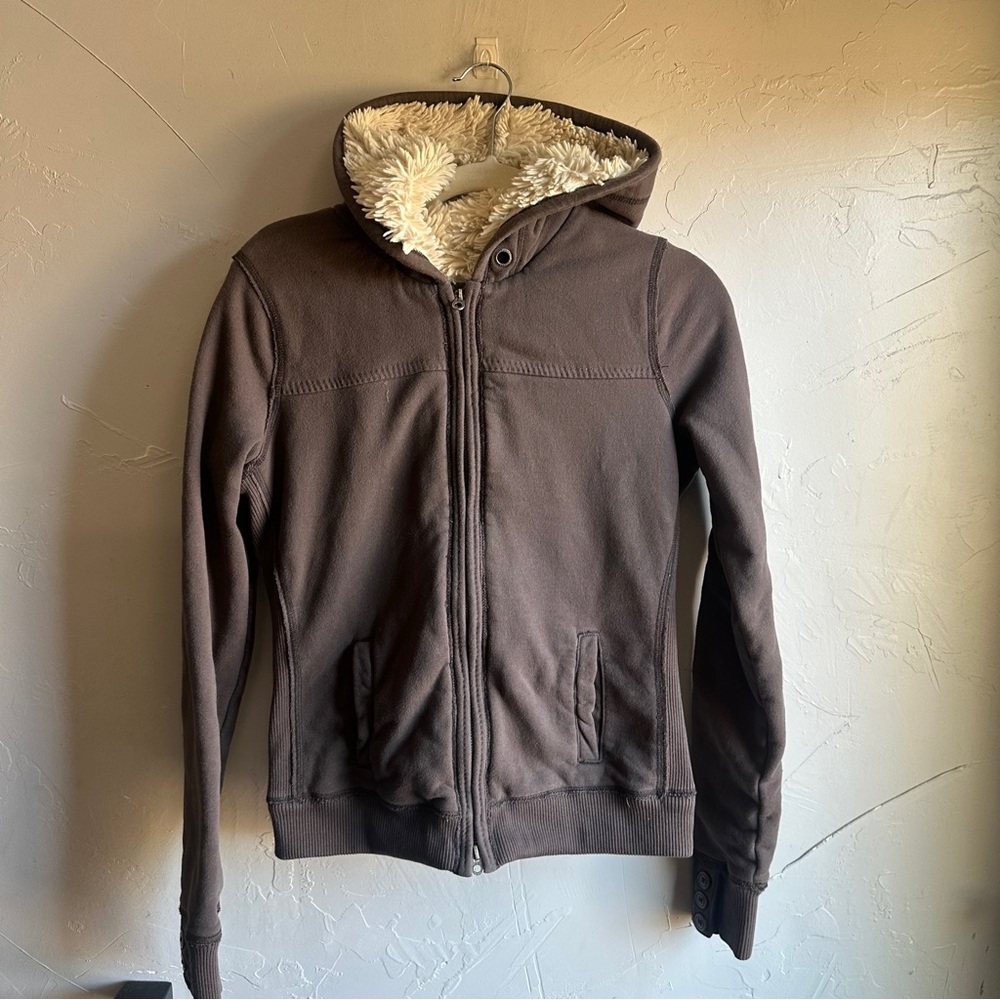 Ruehl No.925 Sherpa Lined Brown Hoodie Y2K‎ Abercrombie Core Cozy Zip Jacket L